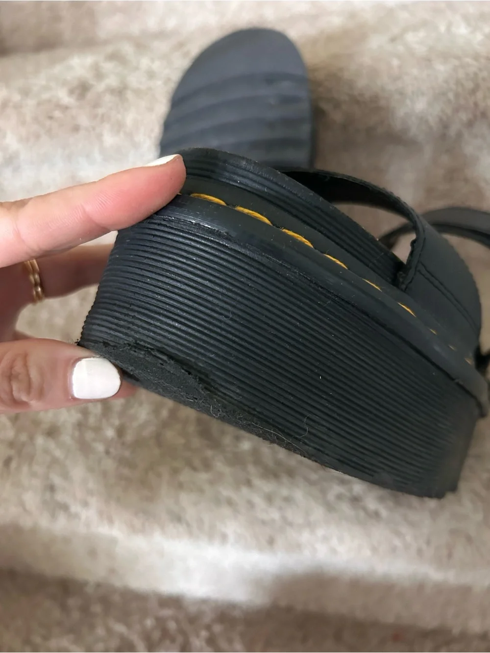 Dr. Martens Black Platform Sandals with Yellow Stitching